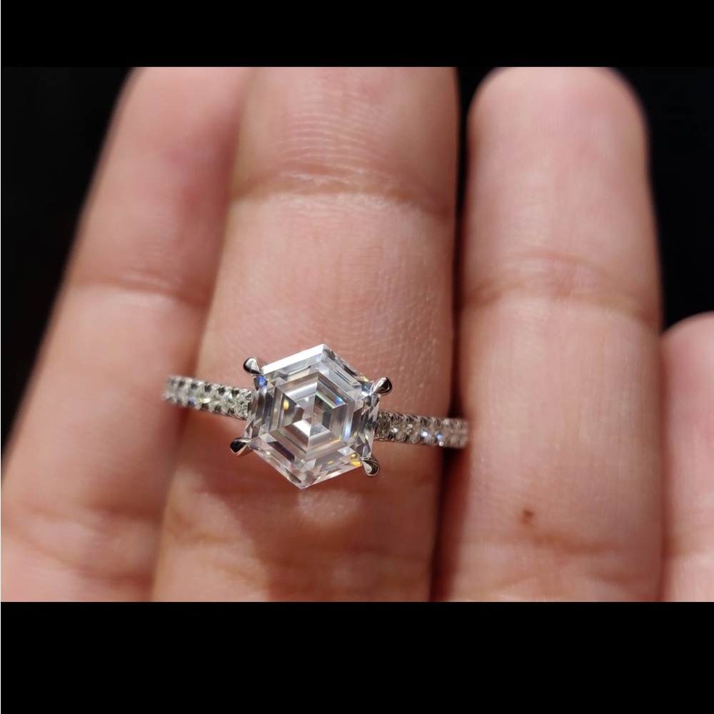 1.80 Hexagon Cut Moissanite Ring